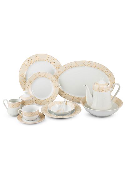 Dania 49-piece porcelain dinner set, white with gold line, serves 6 people, white