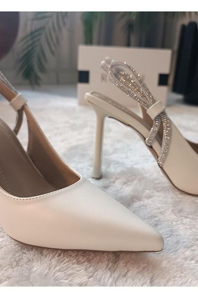 RUXENE Atra 9.5 cm Pearlescent Stilletto Bridal Shoes - Stone Embroidered, Pointed Toe and Heel Low-Cut