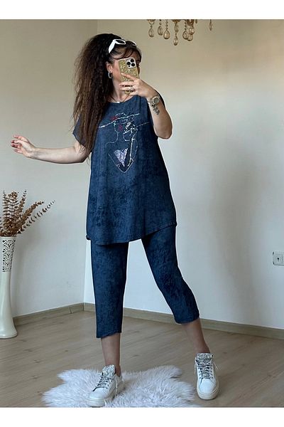 AZRA BUTİK Комплект от тъмносин камък Капри