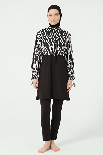 ALFASA Μαγιό με σχέδιο Crop Full Closed Hijab 25296-25 Μαύρο