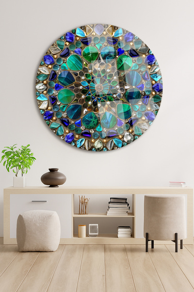 TAULART Tablou rotund din sticlă rezistentă la spargere cu efect de piatră marină cu aspect de sticlă vitralie Tablou modern Tablou cadou pentru acasă