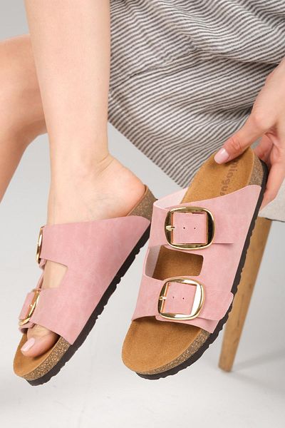 Mio Gusto Ines Powder Color Cork Sole Slippers
