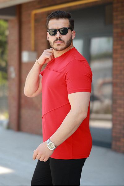 Miron Red Piece Stitch Detail Regular Fit Short Sleeve T-Shirt -2523