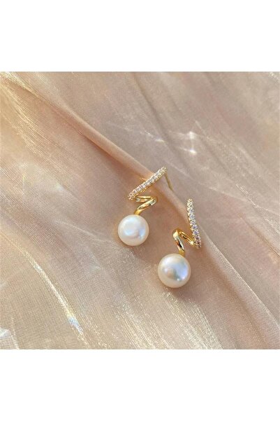 İnci Göz Alıcı Inci Ve Yaprak Tasarımı Antialerjik Çelik Küpe