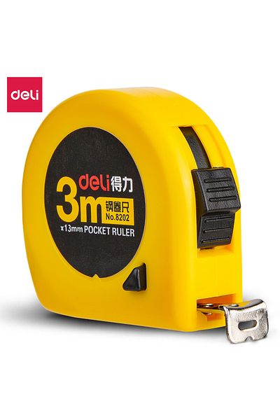 Deli 8202 Steel Measuring Tape, 3m × 13mm, Yellow – For Office & Home Measurements