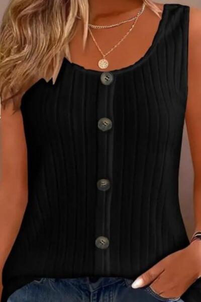 Mossta Μπλούζα καμιζόλα με κουμπιά μπροστά - Μαύρη