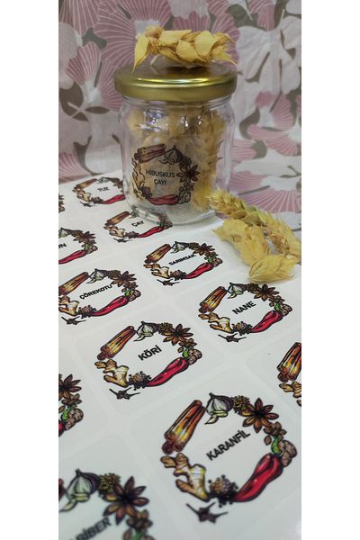 YUNUS COPY Transparent 54 Pieces Round Spice Legume Jar Label 4.5 cm X 4.5 cm Sticker