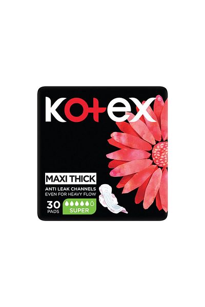 Kotex Maxi Thick Super Sanitary Pads with Wings Value Pack, 30pcs – 28cm Length
