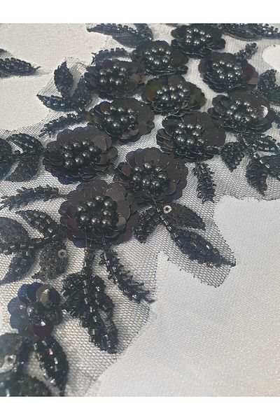 ESRA ŞELEM Black Small Floral Beaded Brode Guipure Applique Sewing Accessory 2 Pieces