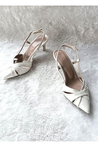 RUXENE Lora Windowed Asymmetrical Cut White 7,5 cm Toc subțire Toc Decoltat Pantofi de mireasă de nuntă