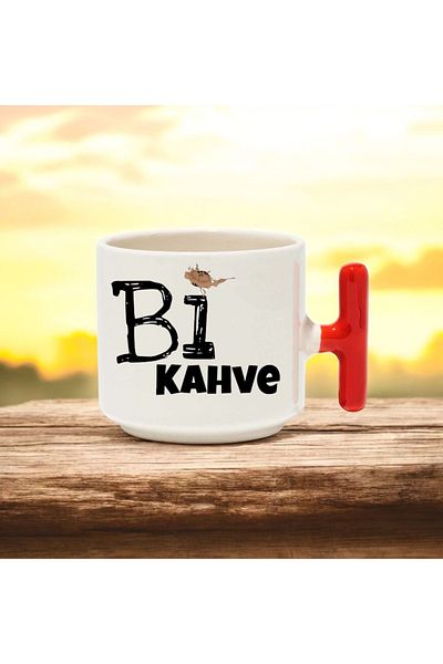 BB TRADE Bi Coffee Promise Designed Red t Handle Ceramic Printed Mug Cup 250 ml