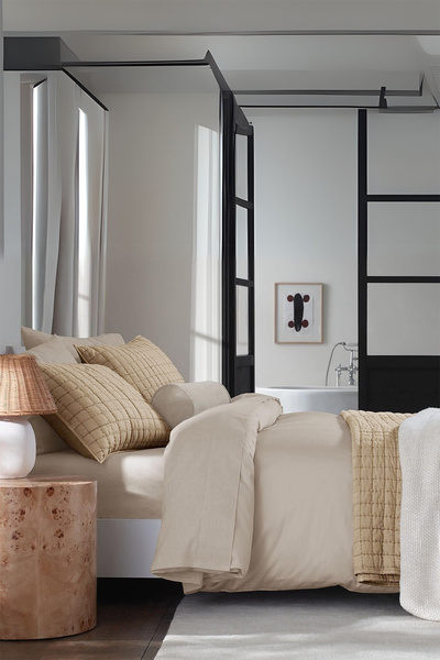 Evlen Home Collection 100% Cotton Double Bedspread Set Stone Washed 3 Piece Fiber Filled Soft Joy Beige