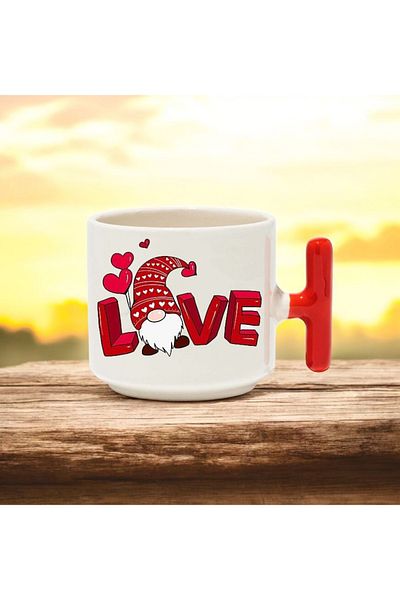 BB TRADE Love Designed Red t Handle Ceramic Printed Mug 250 ml