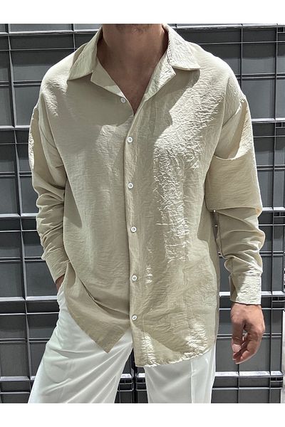 King Brothers Ανδρικό πουκάμισο Beige Oversize Linen Look - Thin Summer Ayrobin