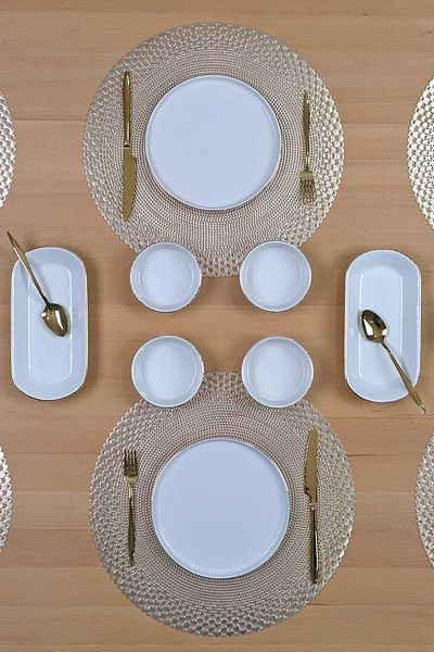 Glore Reactive Cream Gold Gilded 14 Piece Breakfast Set for 6 People