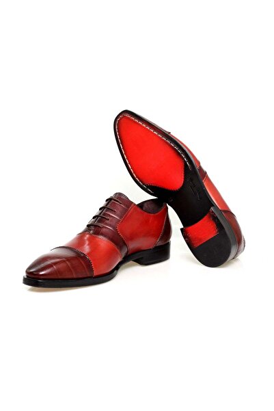 Butik Red Color Lace-Up Genuine Leather Men's Shoes