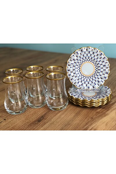 B&M Mücevher Desenli Kıvrımlı 6 Kişilik Çay Seti 12 Parça