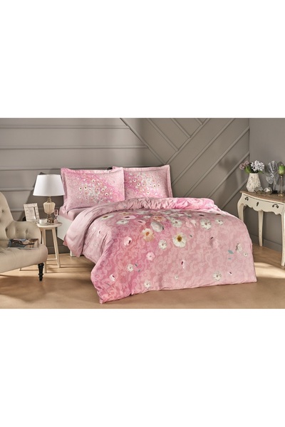 Taç Pamuk Saten Nevresim Takımı Serlina Pembe Çift Kişilik