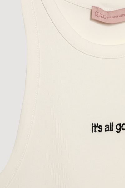 Quzu Text Printed Halter Neck Tank Top Ecru