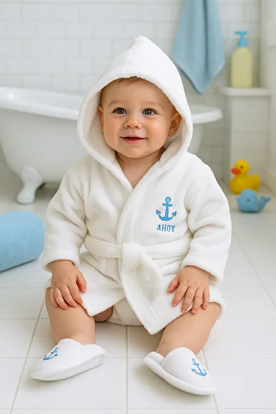 Cherub Baby Sailing Sailor Luxury Organic Newborn Baby Boy Towel Bathrobe Set Organic - Baby Birth Gift
