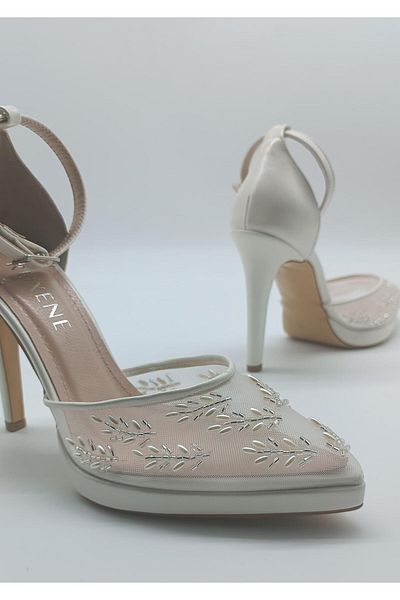 RUXENE Klora 10.5 cm Stone Detailed Leather Bridal Shoes
