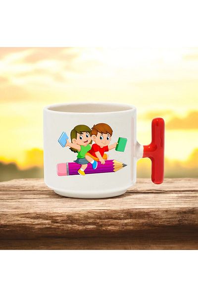 BB TRADE Students Designed Red t Handled Ceramic Printed Mug Cup 250 ml