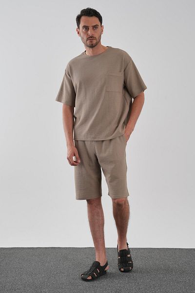ALEXANDERGARDI Tie-Up Linen Look T-Shirt-Shorts Set with Pocket Detail