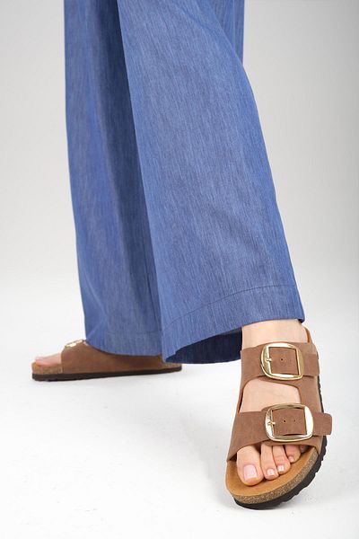 Mio Gusto Ines Brown Cork Sole Slippers