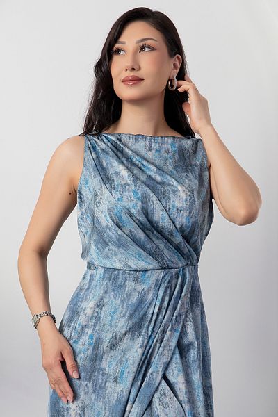 PULLIMM Square Neck Gathered Waist Slit Dress Yzc25Y223