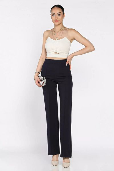 GÜLSELİ Navy Blue Grass Women's Wide Leg Trousers