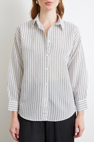 Never more Συμμετρικό ριγέ πουκάμισο μαύρο