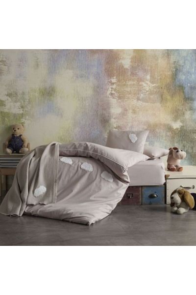 Class Home Collection Baby Set - Bedding and Muslin Blanket with Embroidered Relief, Cloud Brown