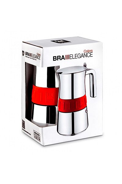 Bra Elegance Red Gas Stovetop Espresso Maker, Stainless Steel, 6 Servings