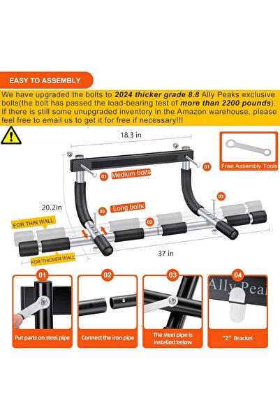 fulina Upgrade Pull Up Bar for Doorway, Max Capacity 440 lbs Chin Up Bar, for Home