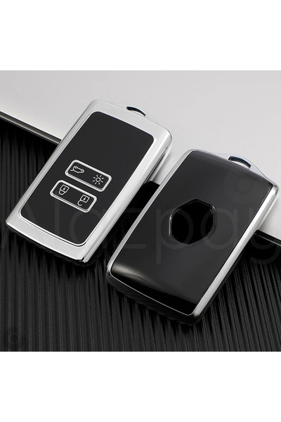 Alazpay Husă pentru chei din TPU lucios pentru Renault Clio 5 Megane E-tech Austral Koleos Kadjar Captur Zoe (negru cromat)