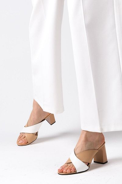 Mio Gusto Lena Nude White Women's Heeled Slippers