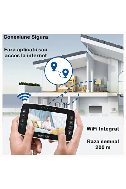 Smart Vibe Μόνιτορ μωρού Wifi Hellokid Se-4m 4.3, Νυχτερινή όραση/θερμοκρασία, Λειτουργία, Ζουμ, Ξυπνητήρι, Τραγούδια