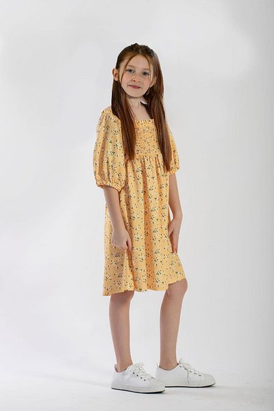 zepkids Yellow Colored Gogsu Patterned Girl's Dress