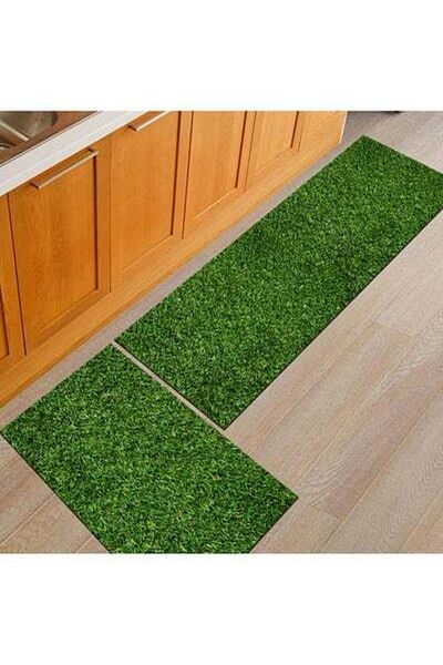 HALAMODO Bath Kitchen Floor Mat Antiskid Soft Hand Machine Green 40X60cm