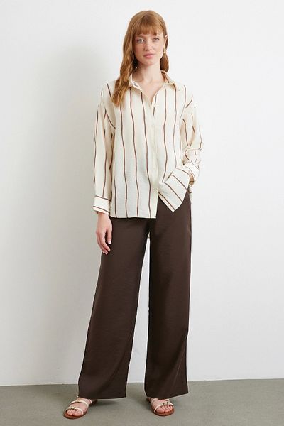 Never more Striped Modal Shirt Brown