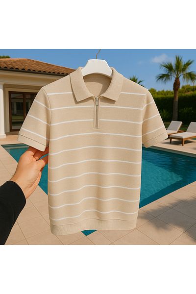 LC Waikiki Cotton Men's Knitwear Striped Zipper Detailed Stylish Style New Model T-Shirt