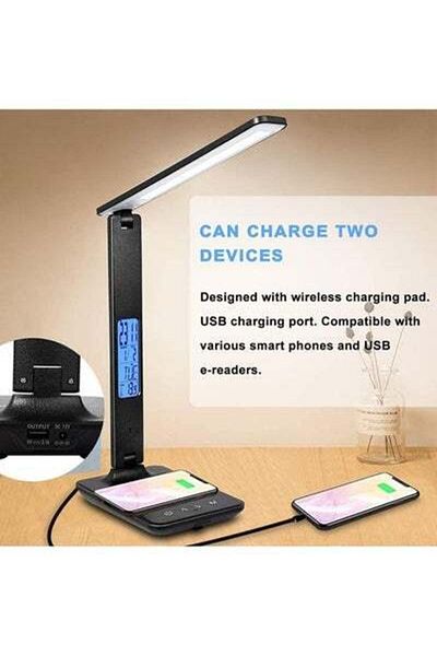 HALAMODO Wireless Charging LED Desk Lamp With Smart Display White/Warm White/Yellow 36cm