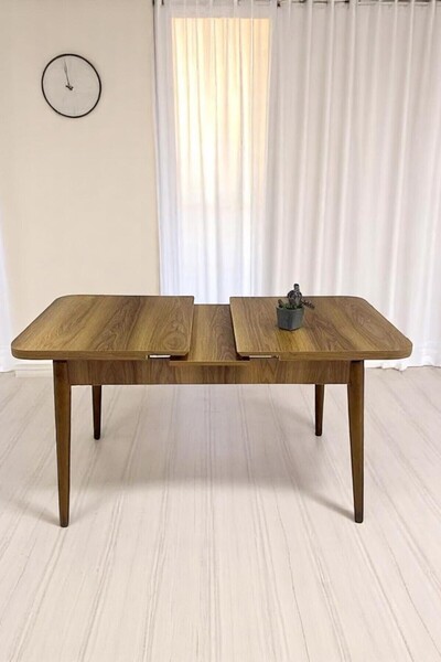 Kaktüs Avm Milas Serisi 80 x 132 Açılabilen Ceviz Desen MDF Mutfak Masası, Yemek Masası Metal Ayak