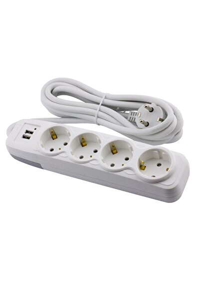 NZB 4'lü Grup Priz 2 USB'li 3 Metre Kablolu Fiş Priz Topraklı Çoklu Grup Priz Çoğaltıcı Dörtlü