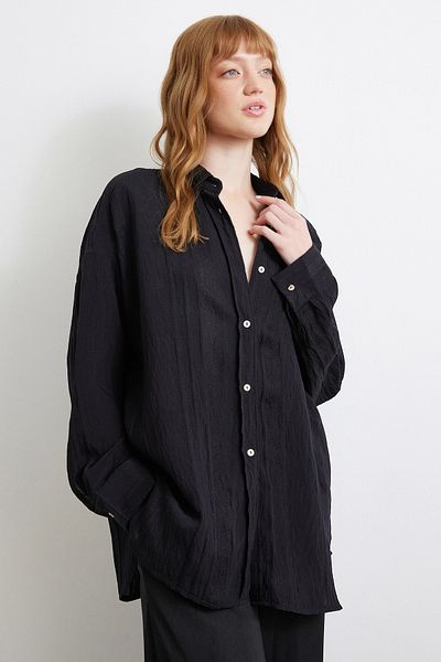 Never more Lace Detailed Transparent Cotton Shirt Black