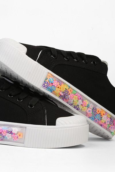 Benetton ® |   Candy Flower Black White Unisex Kids Sports Shoes Bn-32126