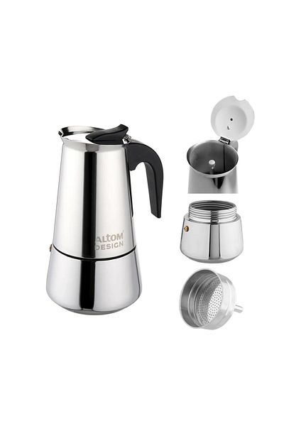 ALTOM DESIGN Μηχανή εσπρέσο Arlo με εστία αερίου, από ανοξείδωτο ατσάλι, 6 μερίδες, 300 ml