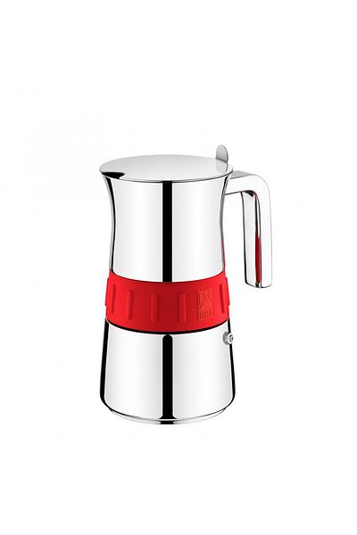 Bra Elegance Red Gas Stovetop Espresso Maker, Stainless Steel, 6 Servings