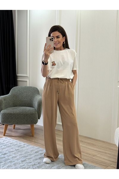 İkra Wide Leg Trousers with Elastic Waist