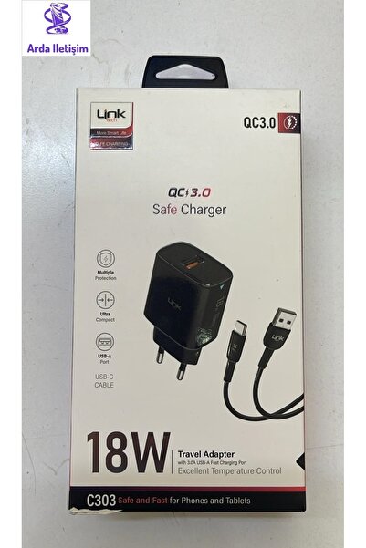 ARDA İLETİŞİM Linktech C303 18w Auto Id Type-c Kablolu Şarj Aleti Set